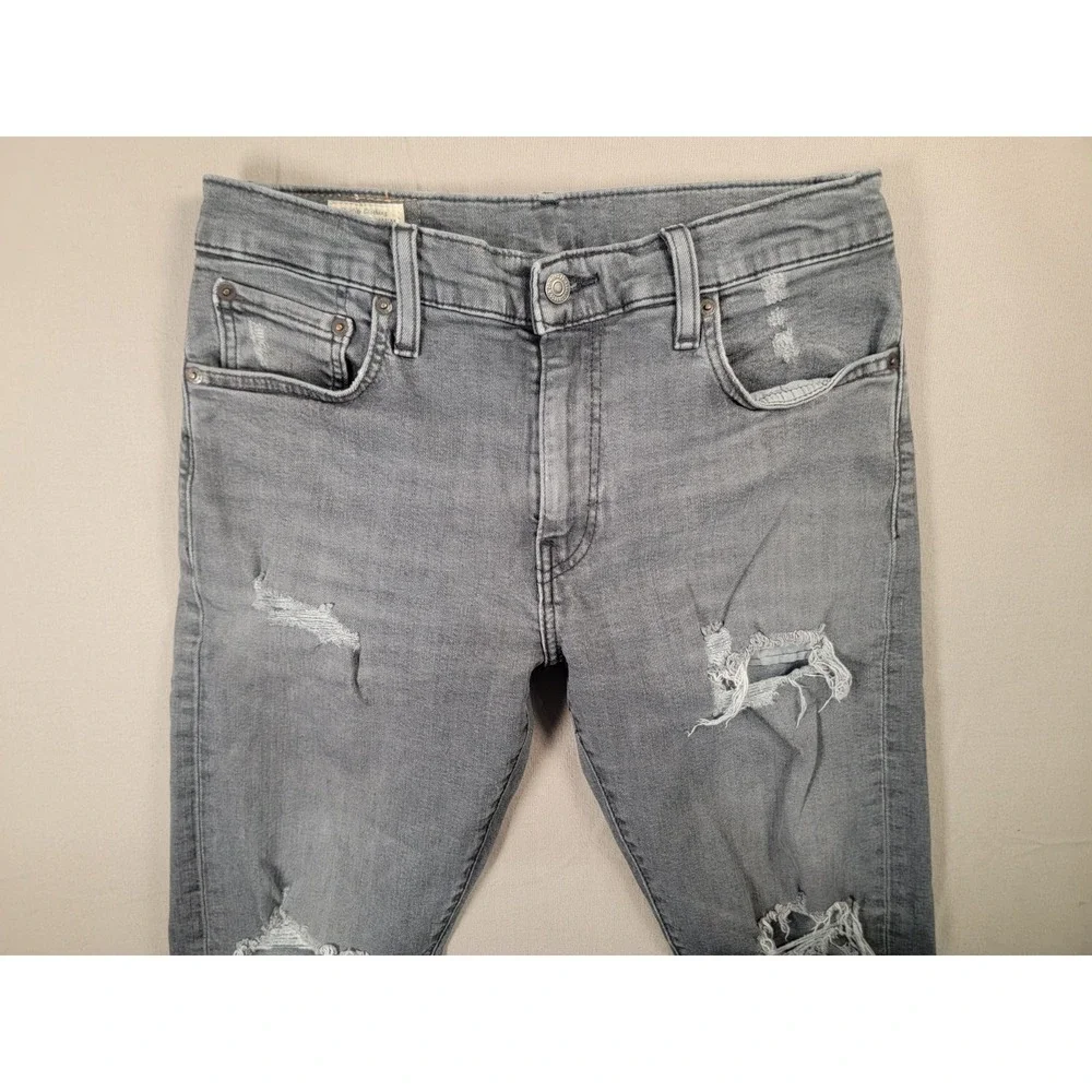 Levis Premium 512 Jeans Mens 30x30 Big E Gray Distressed Ripped Slim Taper Pants